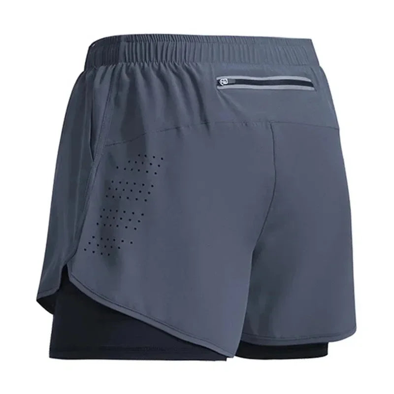 Men's Running Shorts Quick-drying Fitness Black Double Layer Shorts Men New Sport Workout Training Bodybuilding Short Pants