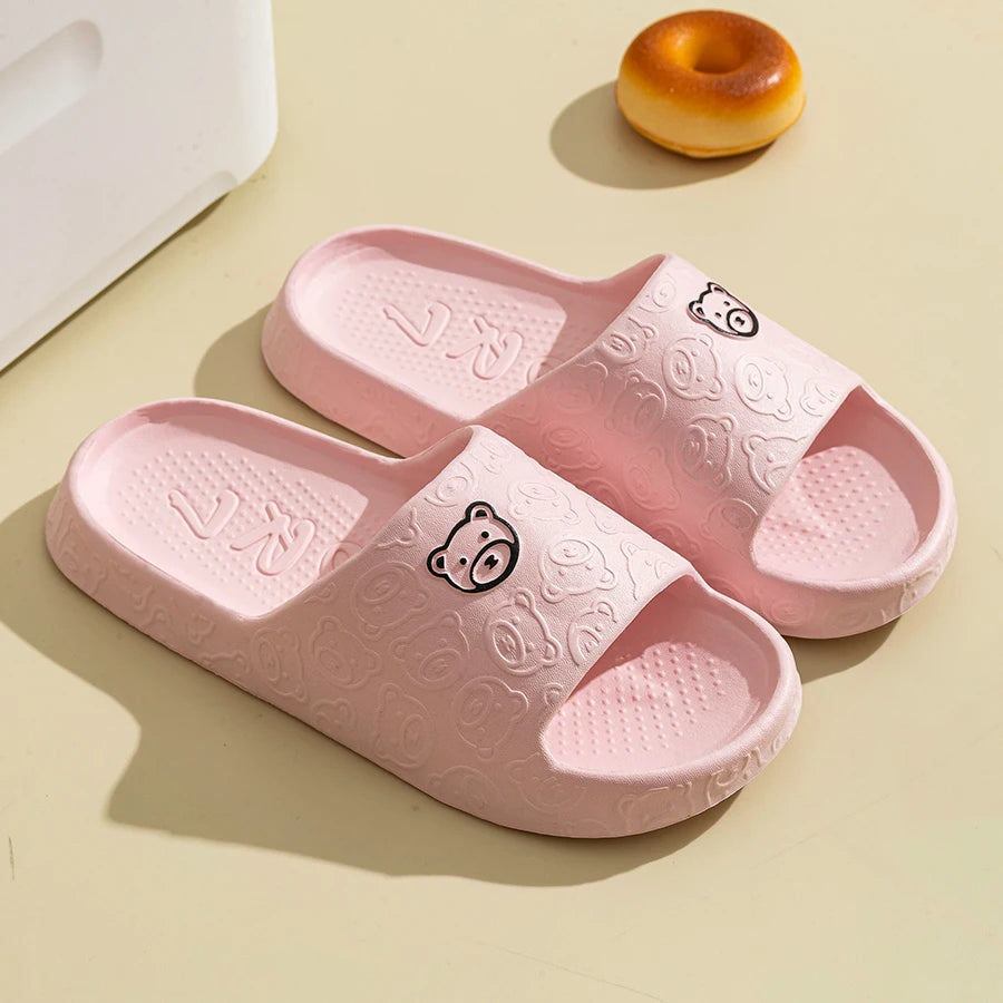 Rafford Bear Print Slides Soft Non-Slip Quick-Dry Unisex Sandals for Home Bathroom Dorm Couples Summer Shoes