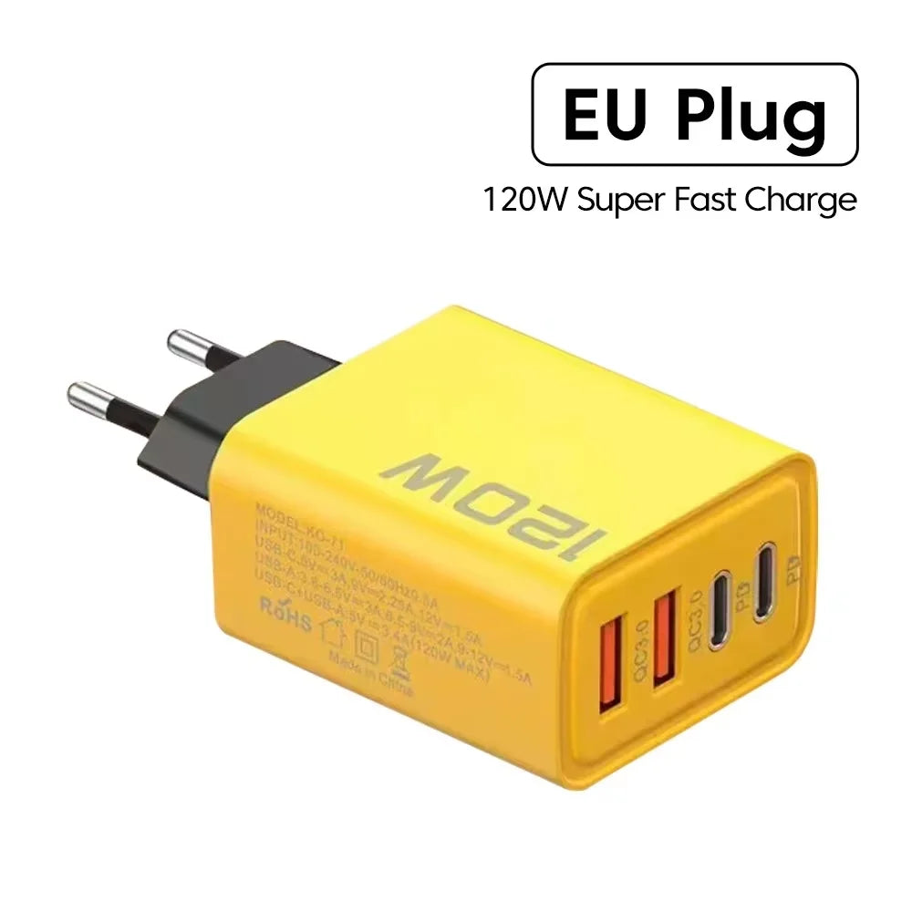 120W Total Fast Charging Quick Charger PD USB Type-C Wall Adapter for iPhone 16/15/14 Xiaomi Huawei Redmi Oneplus  Phone Charger