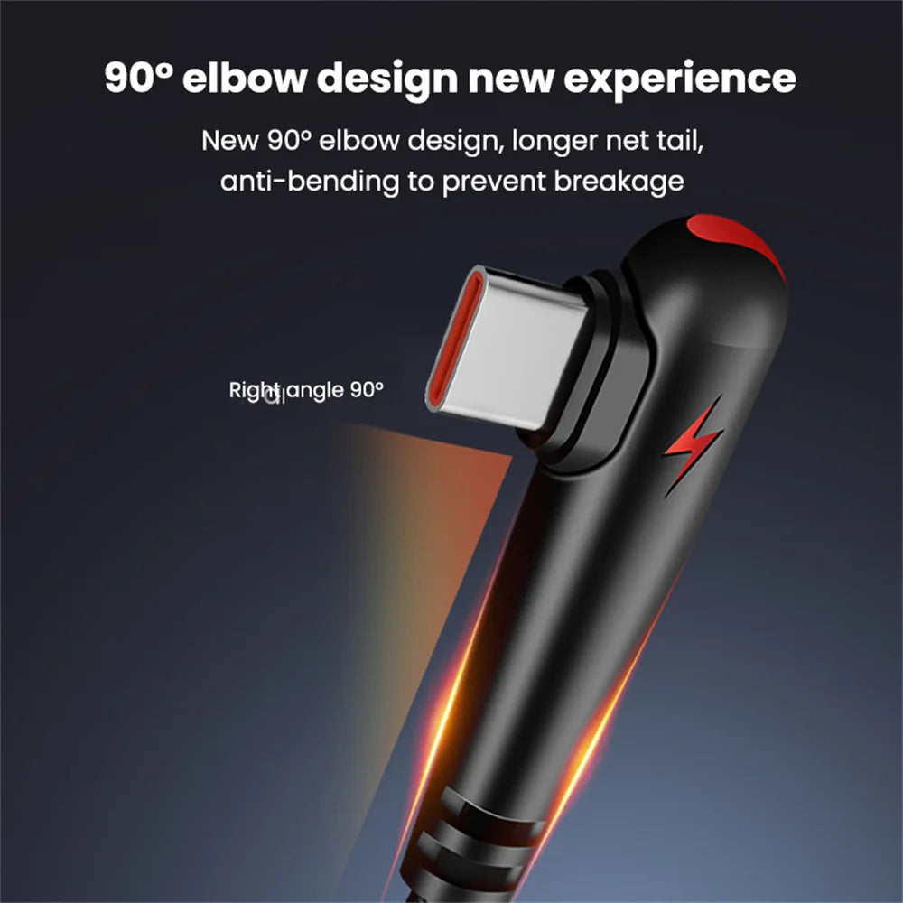 90 degrés Coude USB Type C Câble 120W Chargeur de téléphone à charge rapide Câble de données pour Samsung Xiaomi Huawei Charge rapide USB C
