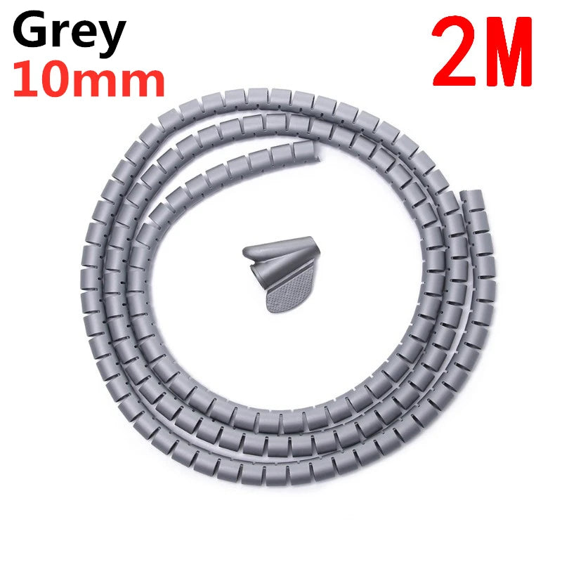 2M 16/10mm Flexible Spiral Cable Wire Protector Cable Organizer Computer Cord Protective Tube Clip Organizer Management Tools