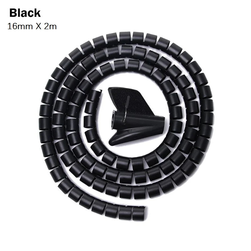 2M Flexible Spiral Cable Protector Wire 10/16mm Storage Wire Protection Cover Computer Cord Clip Organizer Management Tool