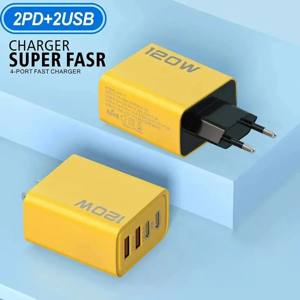 120W Total Fast Charging Quick Charger PD USB Type-C Wall Adapter for iPhone 16/15/14 Xiaomi Huawei Redmi Oneplus  Phone Charger