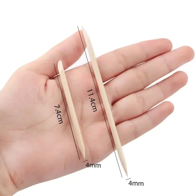 100/50Pcs Orange Wood Nail Sticks Double Sided Cuticle Pusher Remover Rhinestones Dotting Tools Nail Art Manicure Pedicure Care