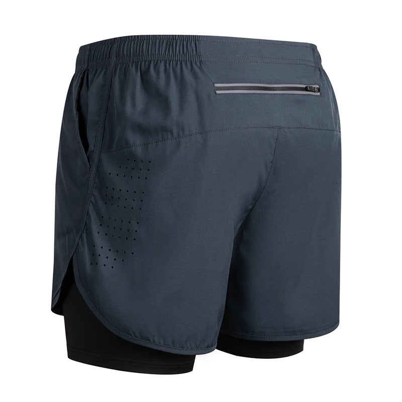 Men's Running Shorts Quick-drying Fitness Black Double Layer Shorts Men New Sport Workout Training Bodybuilding Short Pants
