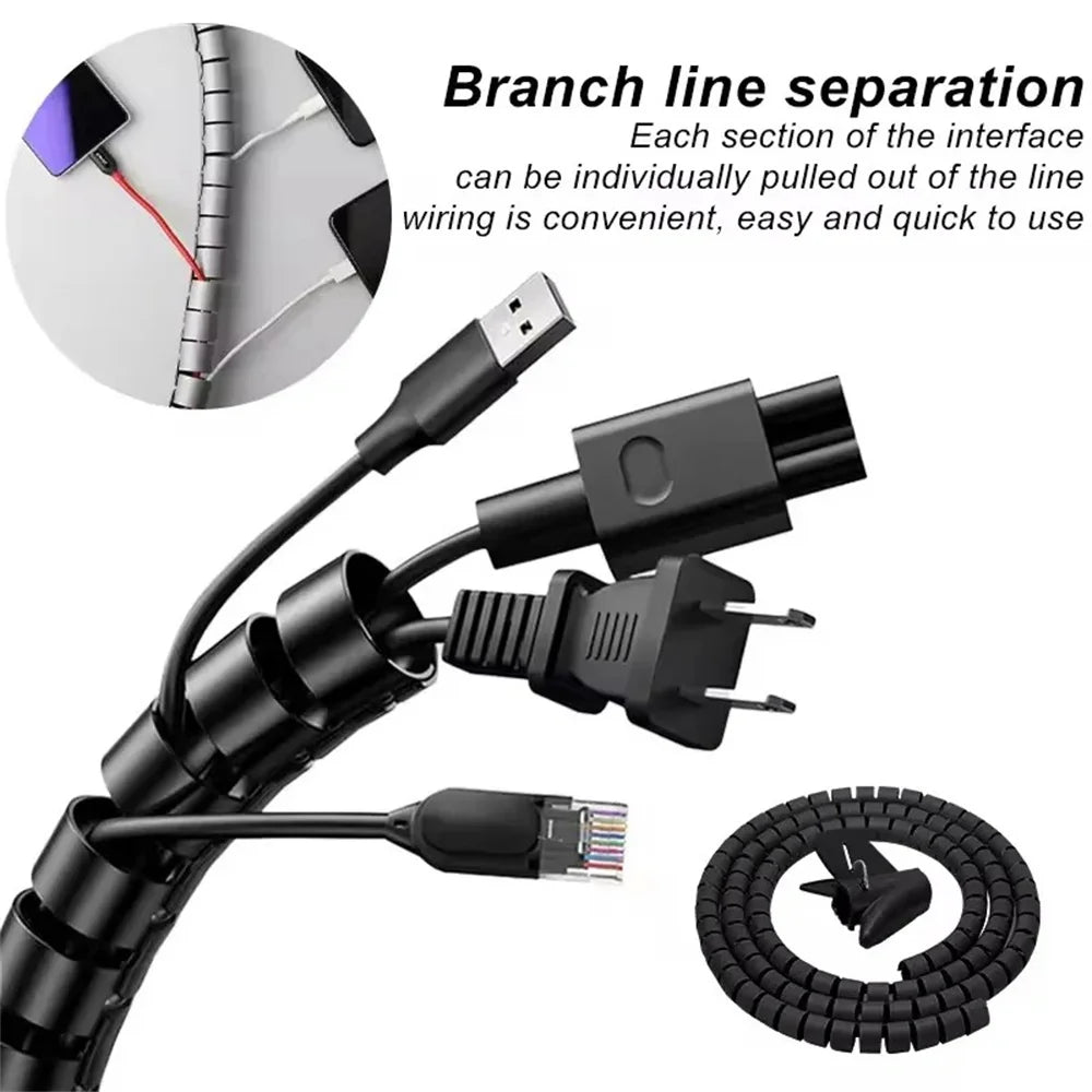 2M Cable Organizer Cable Tube Clip Flexible Spiral Wire Protector Computer Cord Protective Tube Clip Desk Tidy Management Tools