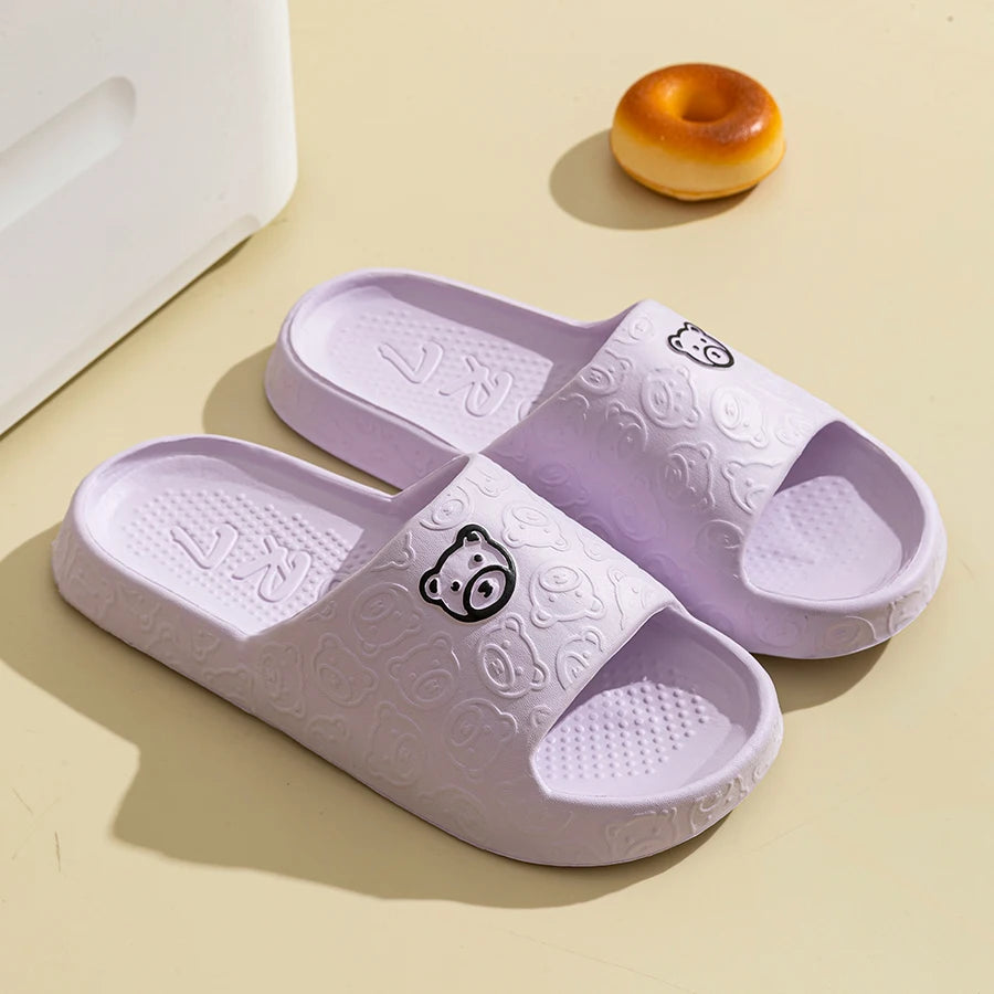 Rafford Bear Print Slides Soft Non-Slip Quick-Dry Unisex Sandals for Home Bathroom Dorm Couples Summer Shoes