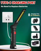Lampe de travail LED COB rechargeable USB, torche d’inspection magnétique avec crochet luminosité réglable, batterie 18650 outil