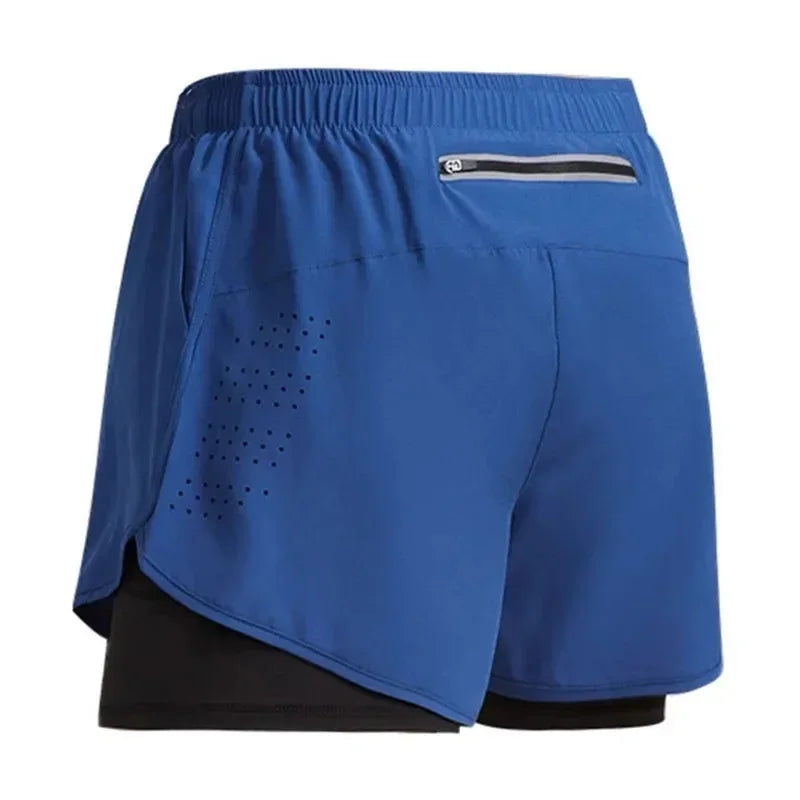 Men's Running Shorts Quick-drying Fitness Black Double Layer Shorts Men New Sport Workout Training Bodybuilding Short Pants