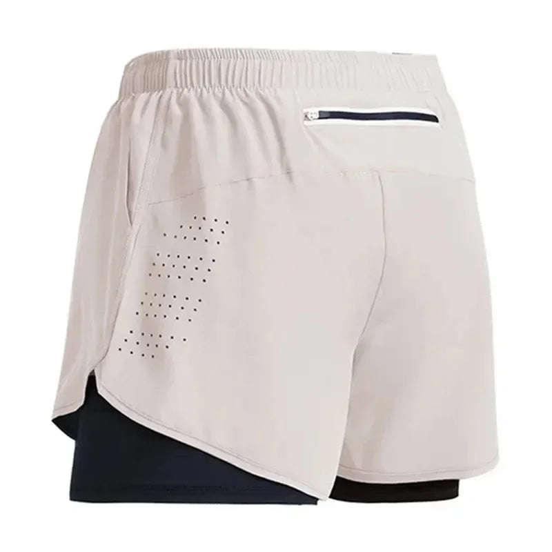 Men's Running Shorts Quick-drying Fitness Black Double Layer Shorts Men New Sport Workout Training Bodybuilding Short Pants