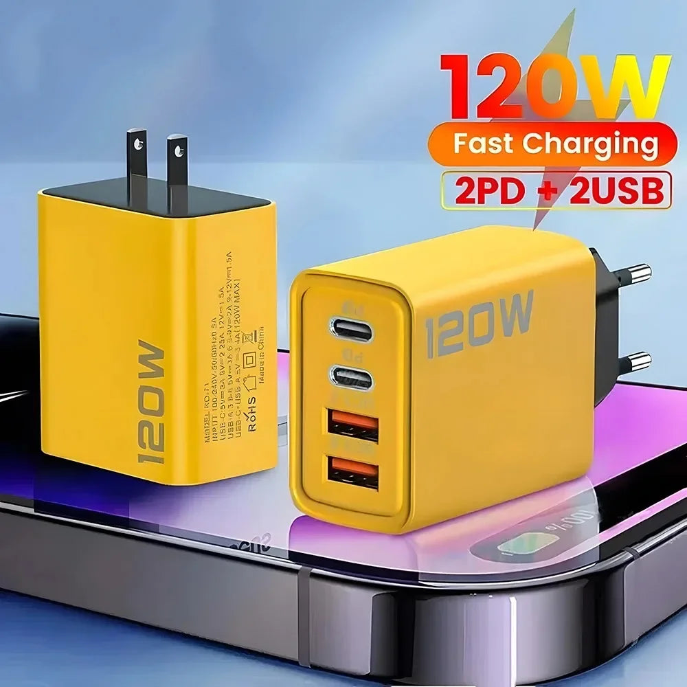 120W Total Fast Charging Quick Charger PD USB Type-C Wall Adapter for iPhone 16/15/14 Xiaomi Huawei Redmi Oneplus  Phone Charger