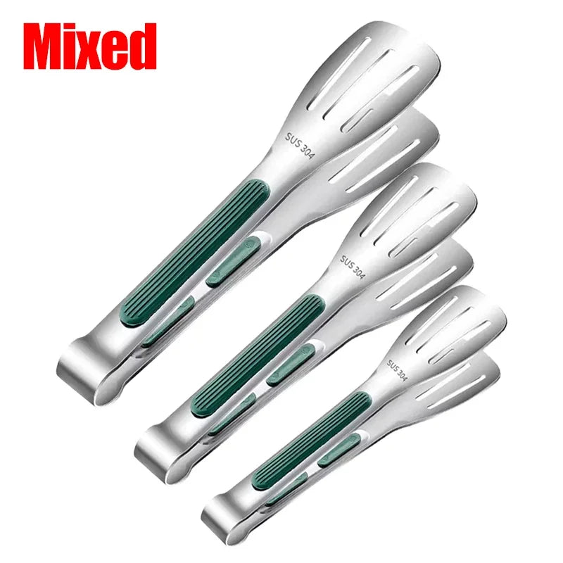 7/9/12inch Stainless Steel Food Clip Non Slip BBQ Tongs Silicone Non-slip Handle Meat Salad Bread Clip Home Kitchen Baking Tool