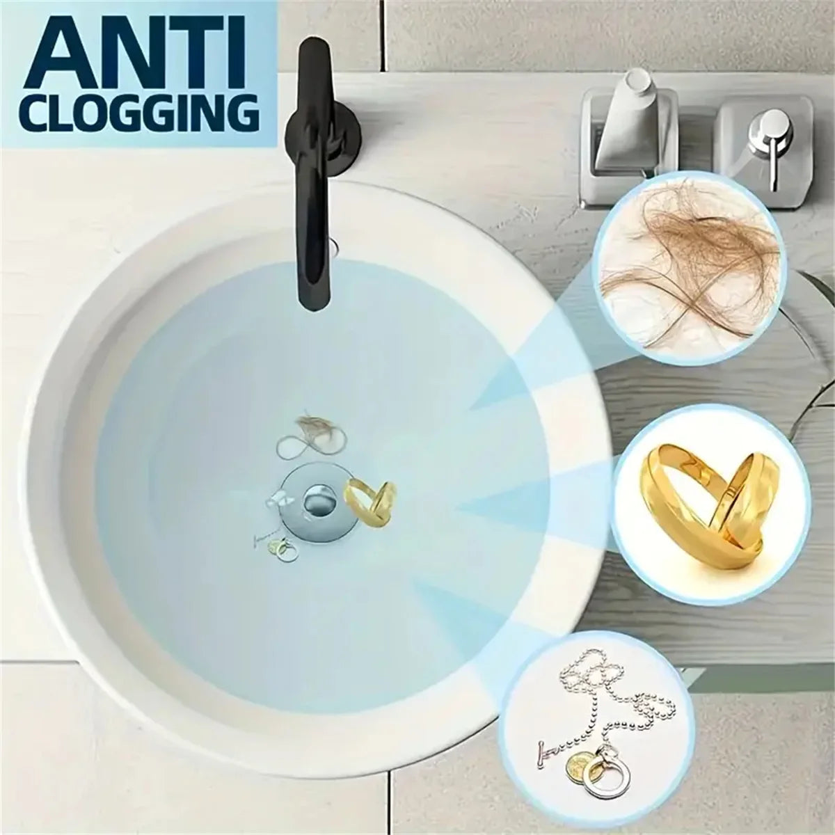 Évier Filtre avec Cliquet Cheveux Salle de bain