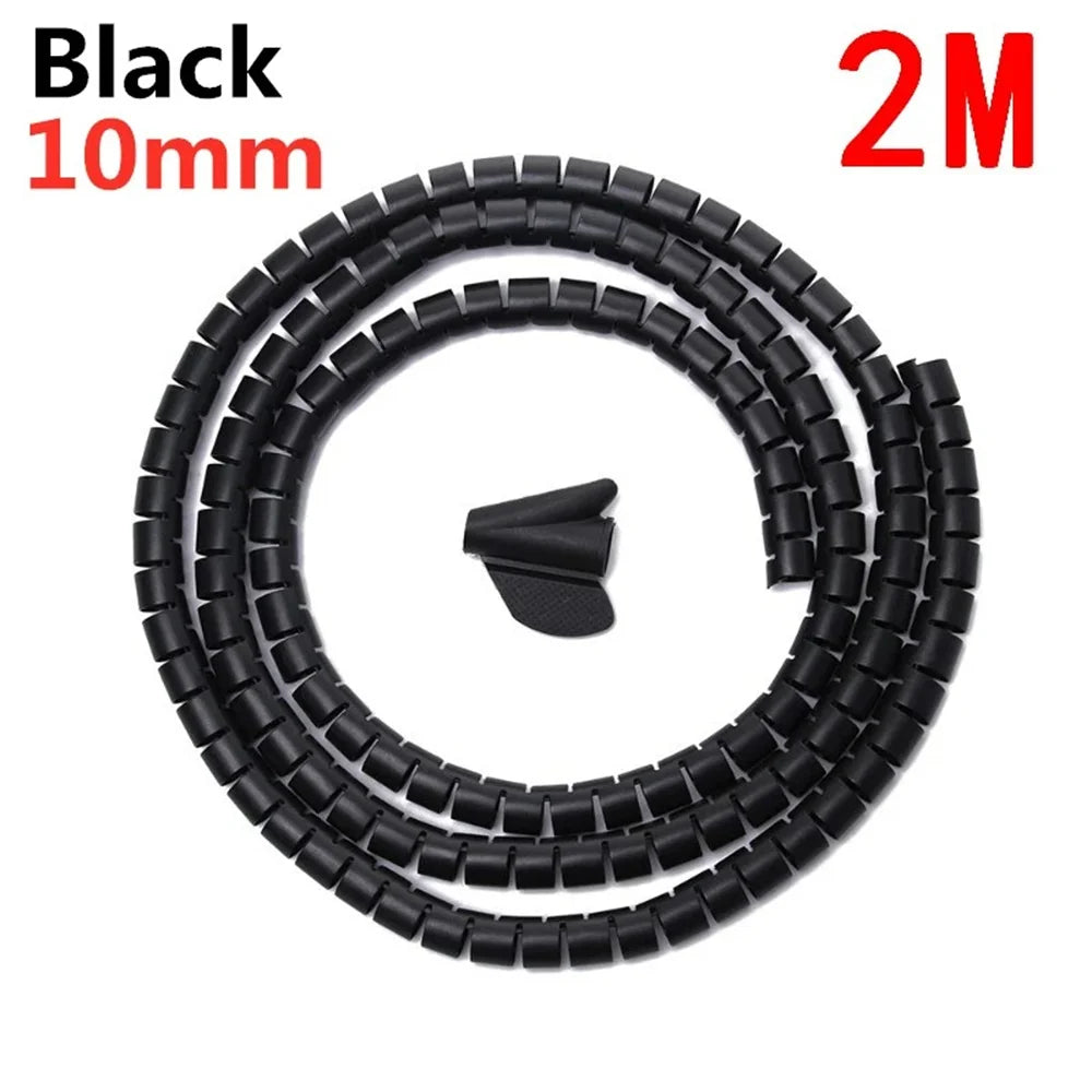 2M Cable Organizer Cable Tube Clip Flexible Spiral Wire Protector Computer Cord Protective Tube Clip Desk Tidy Management Tools