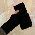 Soft Winter Half Finger Gloves Women Warm Luxury Solid White Plush Knitted Fingerless Gloves Wrist Mittens Writting