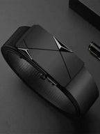 Men's student style belt with no teeth, automatic type, new model, made of leather, simple and versatile for pants.