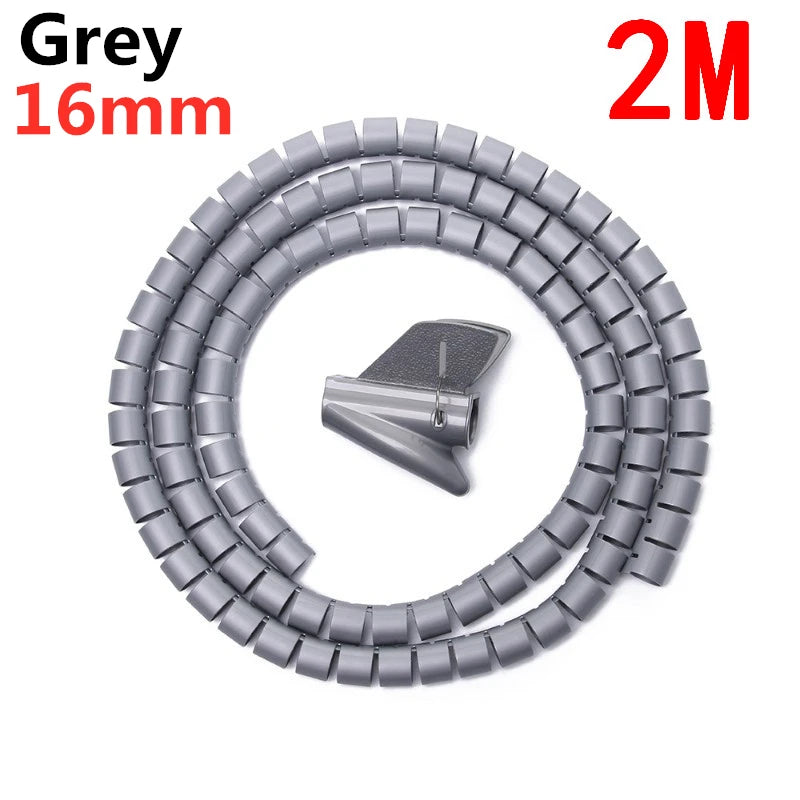 2M Cable Organizer Cable Tube Clip Flexible Spiral Wire Protector Computer Cord Protective Tube Clip Desk Tidy Management Tools