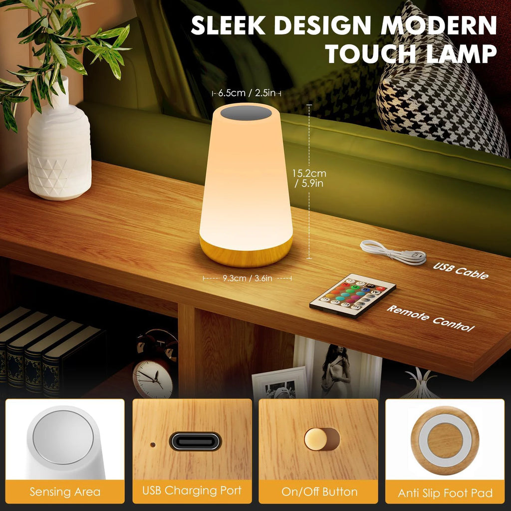 LED 13 Color Changing Night Light Remote Control Touch USB Rechargeable RGB Night Lamp Dimmable Lamp Portable Table Bedside Lamp