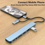 TYPE-C Hub USB3.0 Hub 8 in 2 USB Extender with SD/TF Card Reader& 3.5mm Audio Jack for MacBook/PC/Laptop/Tablet Devices Splitter