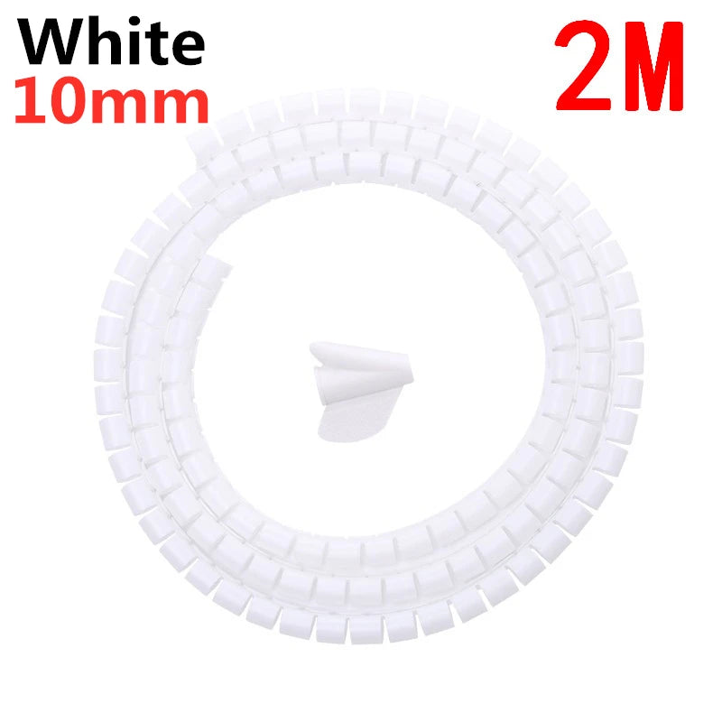2M 16/10mm Flexible Spiral Cable Wire Protector Cable Organizer Computer Cord Protective Tube Clip Organizer Management Tools