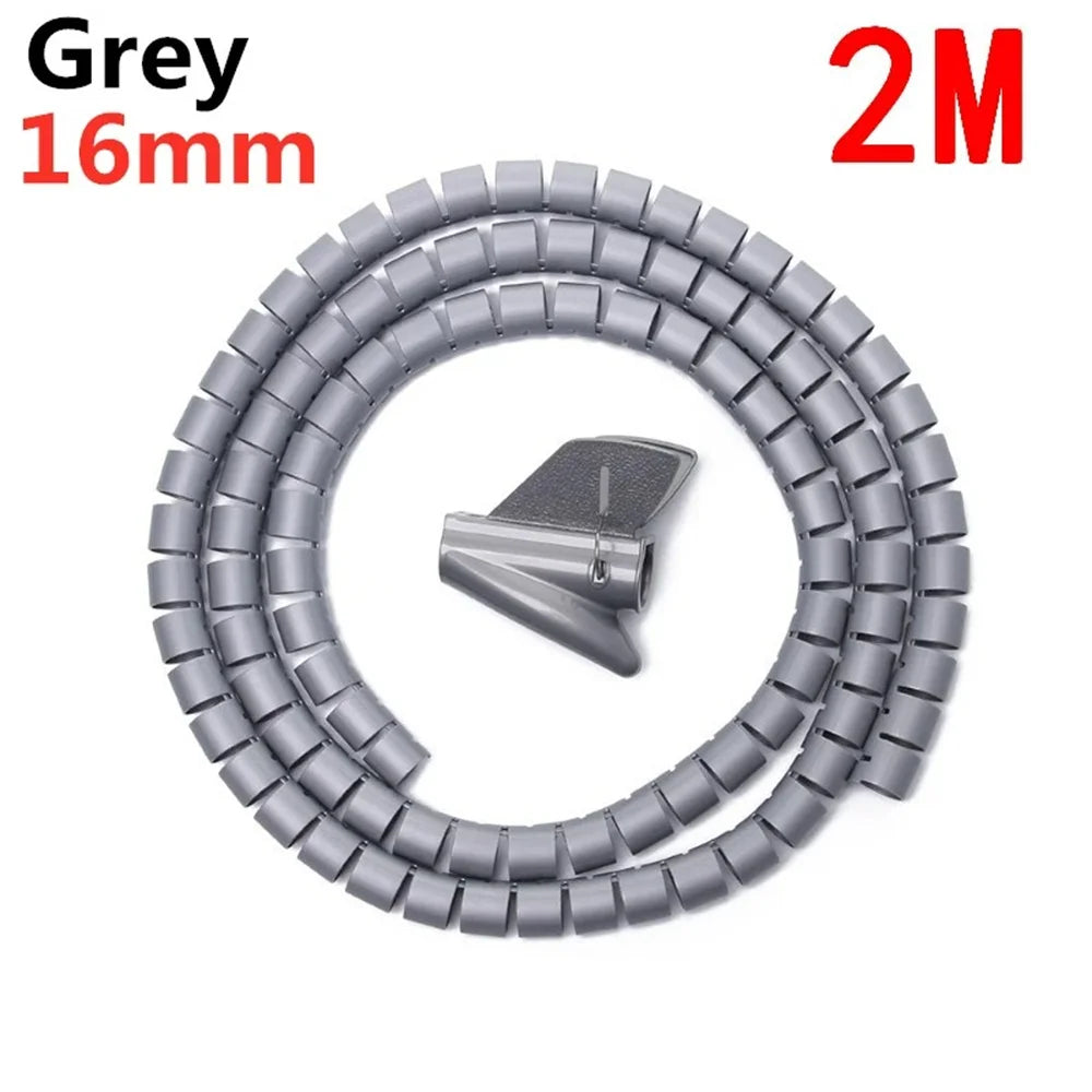 2M Cable Organizer Cable Tube Clip Flexible Spiral Wire Protector Computer Cord Protective Tube Clip Desk Tidy Management Tools