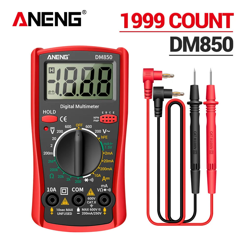 Smart Digital Multimeter Automatic 1999 Count AC/DC Current Voltage Handheld ANENG DM850 Buzzer Resistance Diode Electrician Tes
