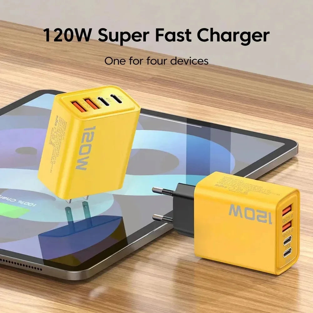 120W Total Fast Charging Quick Charger PD USB Type-C Wall Adapter for iPhone 16/15/14 Xiaomi Huawei Redmi Oneplus  Phone Charger