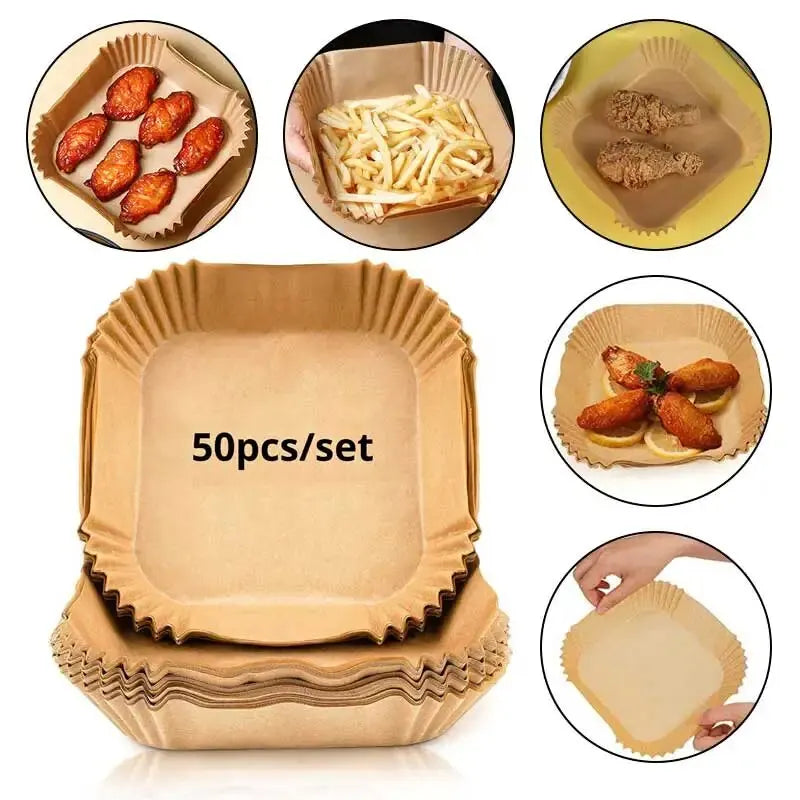 Air Fryer Paper 100pcs Disposable Air Frying Baking Paper Round Square Air Fryer Liners Baking Paper Air Fryer Accessories 50pcs