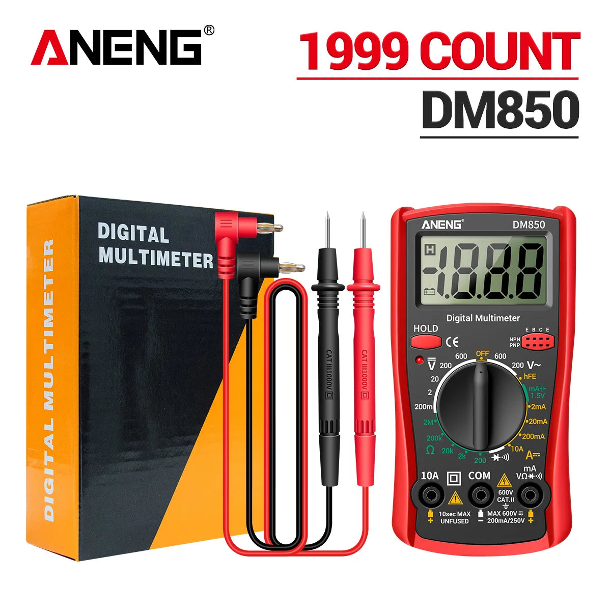 Smart Digital Multimeter Automatic 1999 Count AC/DC Current Voltage Handheld ANENG DM850 Buzzer Resistance Diode Electrician Tes