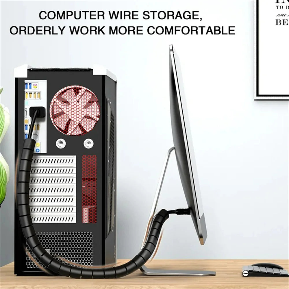 2M Cable Organizer Cable Tube Clip Flexible Spiral Wire Protector Computer Cord Protective Tube Clip Desk Tidy Management Tools