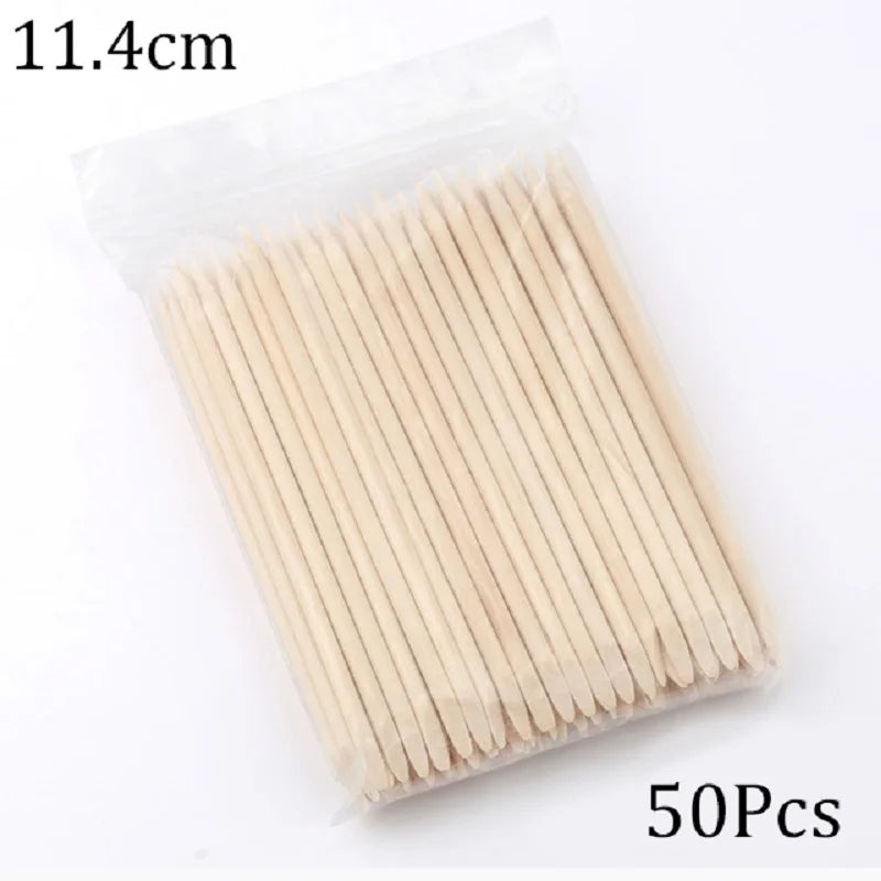 100/50Pcs Orange Wood Nail Sticks Double Sided Cuticle Pusher Remover Rhinestones Dotting Tools Nail Art Manicure Pedicure Care