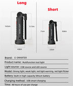 COB LED Work Light Dimmable USB Rechargeable LED Flashlight Inspection Lamp With Magnetic Hook Power Bank 18650 Battery Torch