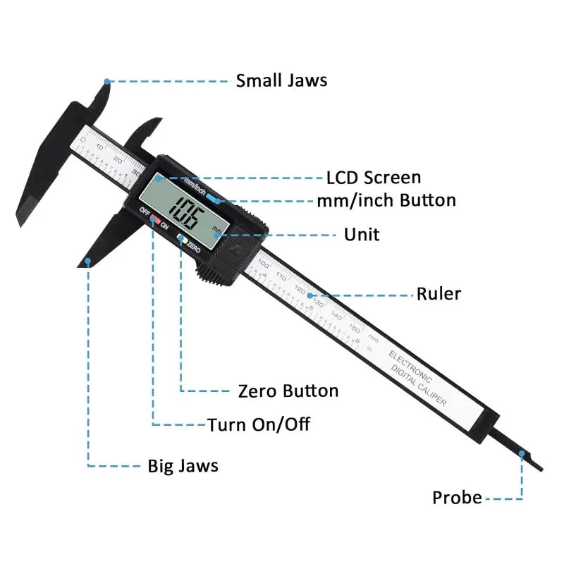 0-150mm High Strength Plastic Student Home Woodworking Gap Play Measuring Calipers Electronic Digital Calipers