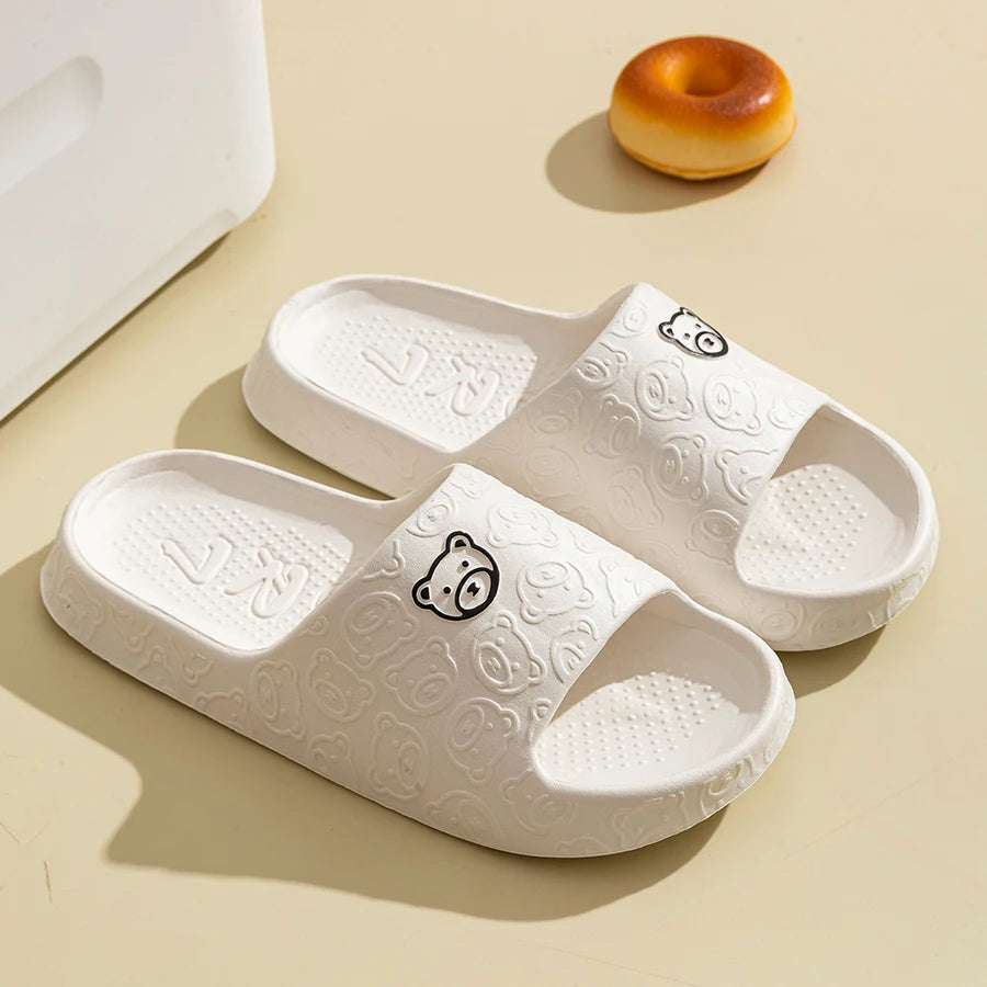 Rafford Bear Print Slides Soft Non-Slip Quick-Dry Unisex Sandals for Home Bathroom Dorm Couples Summer Shoes