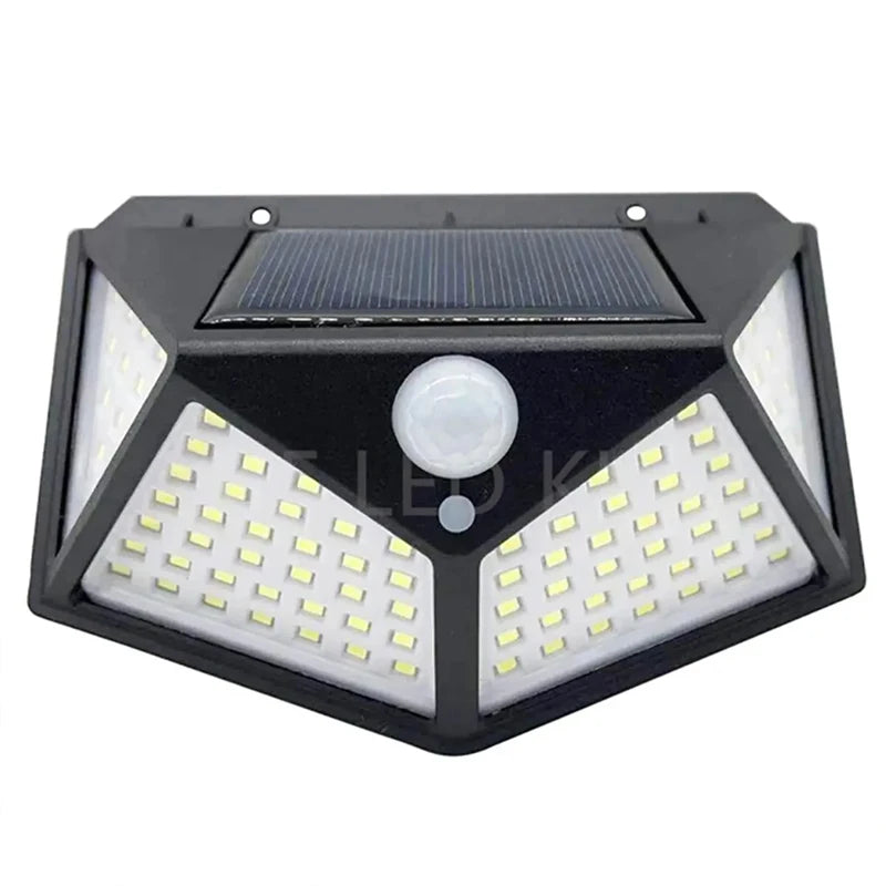 Solar Powered 100 LED Motion Sensor Wall Light, Waterproof Outdoor Security Lamp for Garden, Fence, Yard, Pathway Decoration