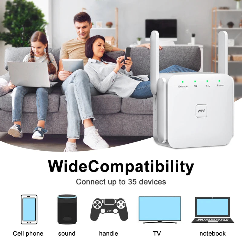 5Ghz WiFi Repeater AC1200 Wi-Fi Booster WiFi Extender Amplificateur 2.4G/5GHz Wi-Fi Signal Booster Point d'accès réseau longue portée