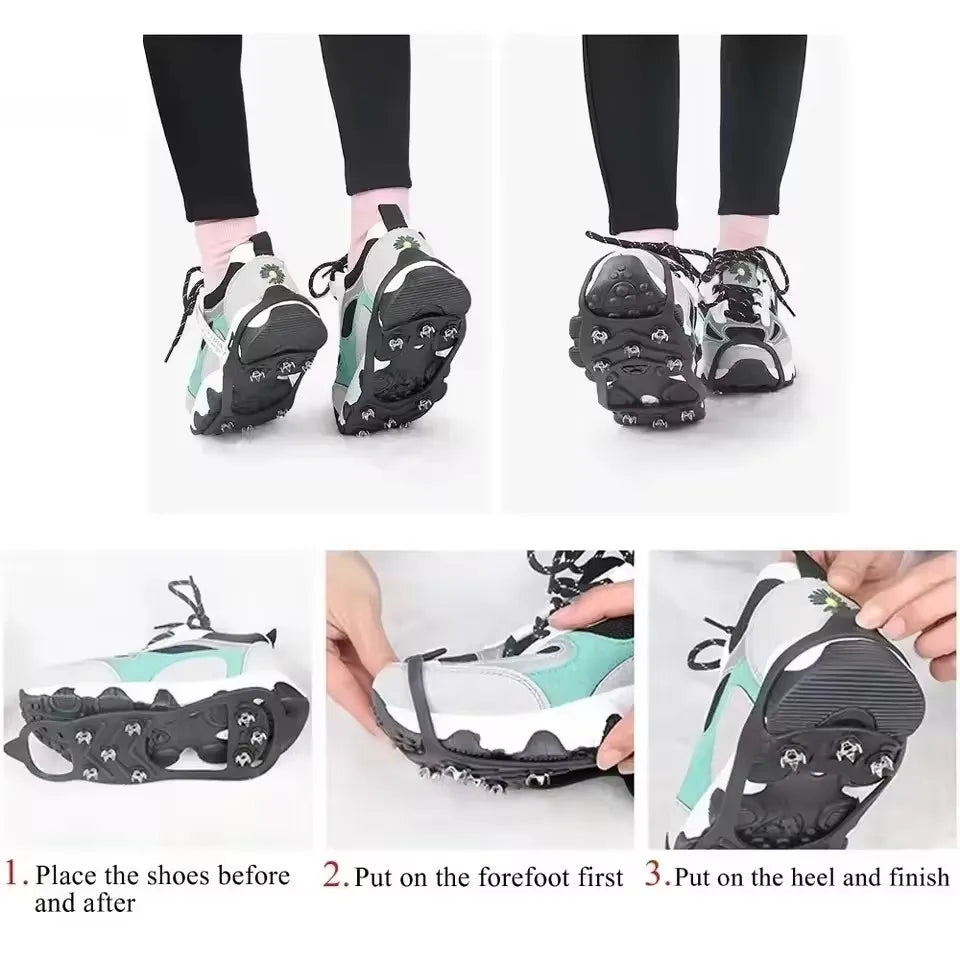 1Pair Shoe Spikes for Snow Footwear Winter Grip Walk Traction Cleats 8-Teeth for Outdoor Enthusiasts Men Women Adults Climbing