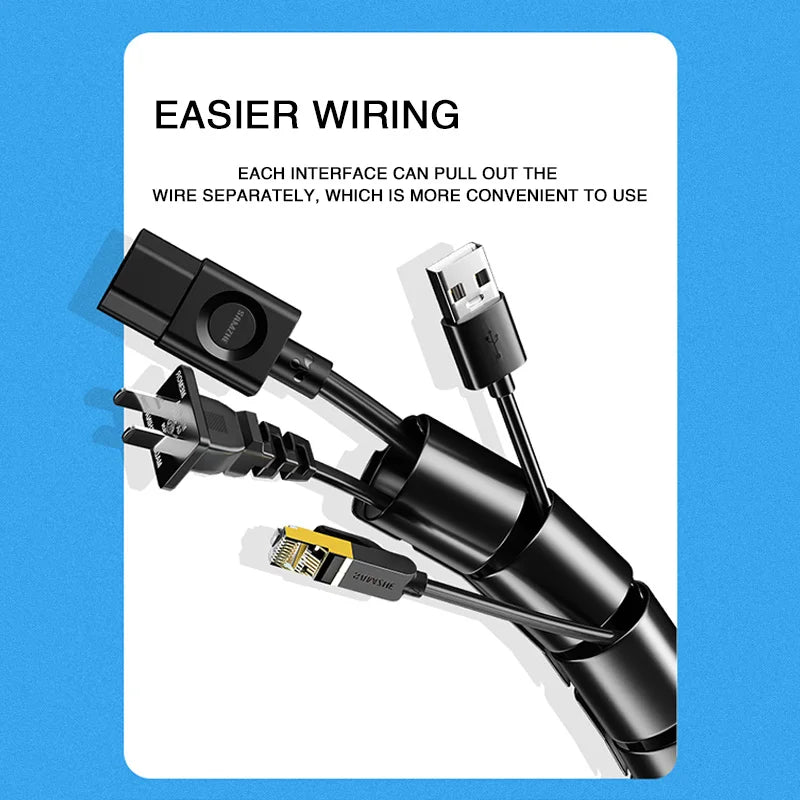 2M 16/10mm Flexible Spiral Cable Wire Protector Cable Organizer Computer Cord Protective Tube Clip Organizer Management Tools