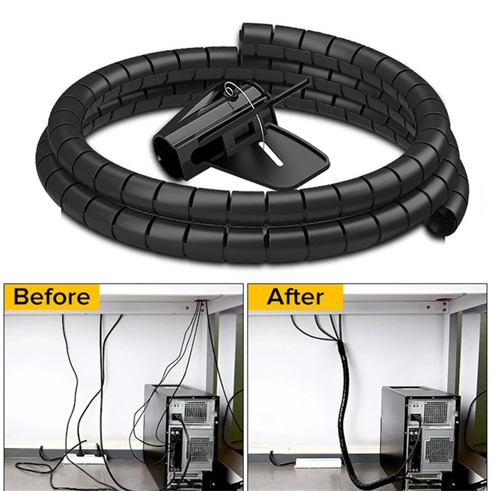 2M Cable Organizer Cable Tube Clip Flexible Spiral Wire Protector Computer Cord Protective Tube Clip Desk Tidy Management Tools