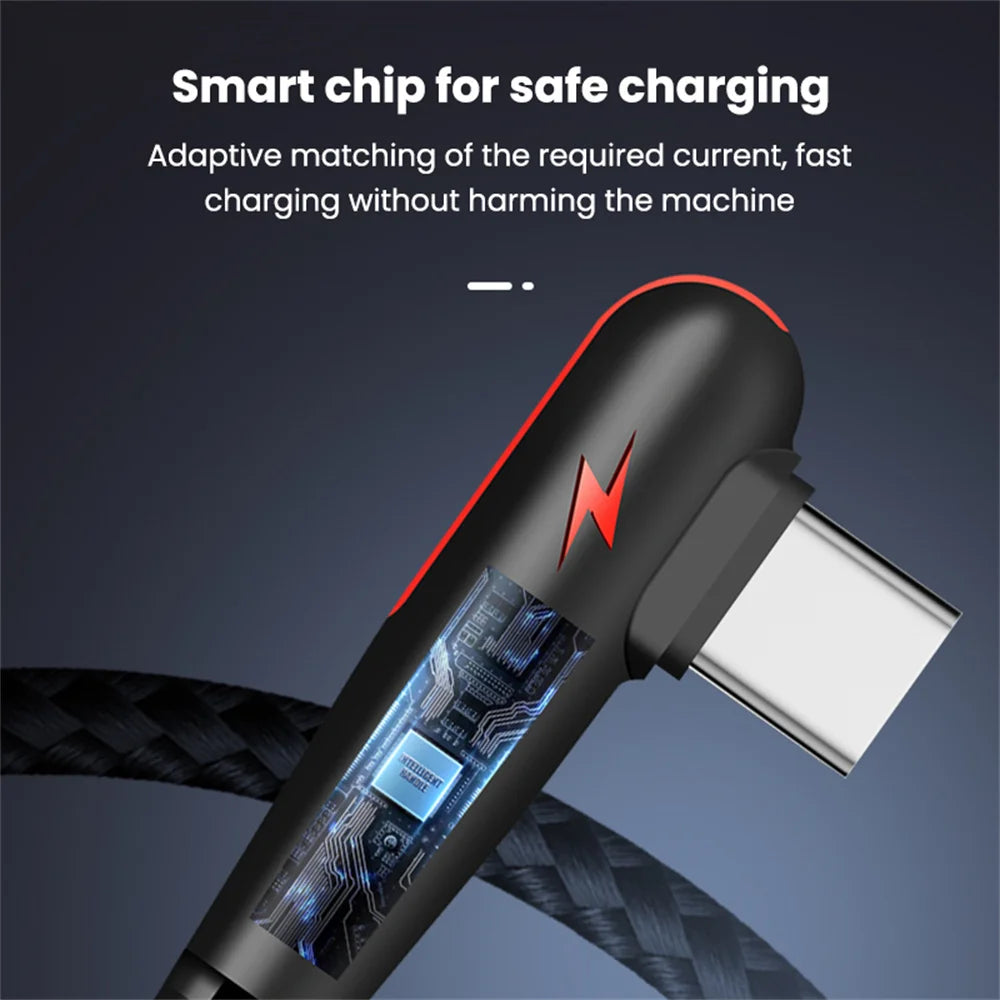 90 degrés Coude USB Type C Câble 120W Chargeur de téléphone à charge rapide Câble de données pour Samsung Xiaomi Huawei Charge rapide USB C