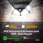 Solar Powered 100 LED Motion Sensor Wall Light, Waterproof Outdoor Security Lamp for Garden, Fence, Yard, Pathway Decoration