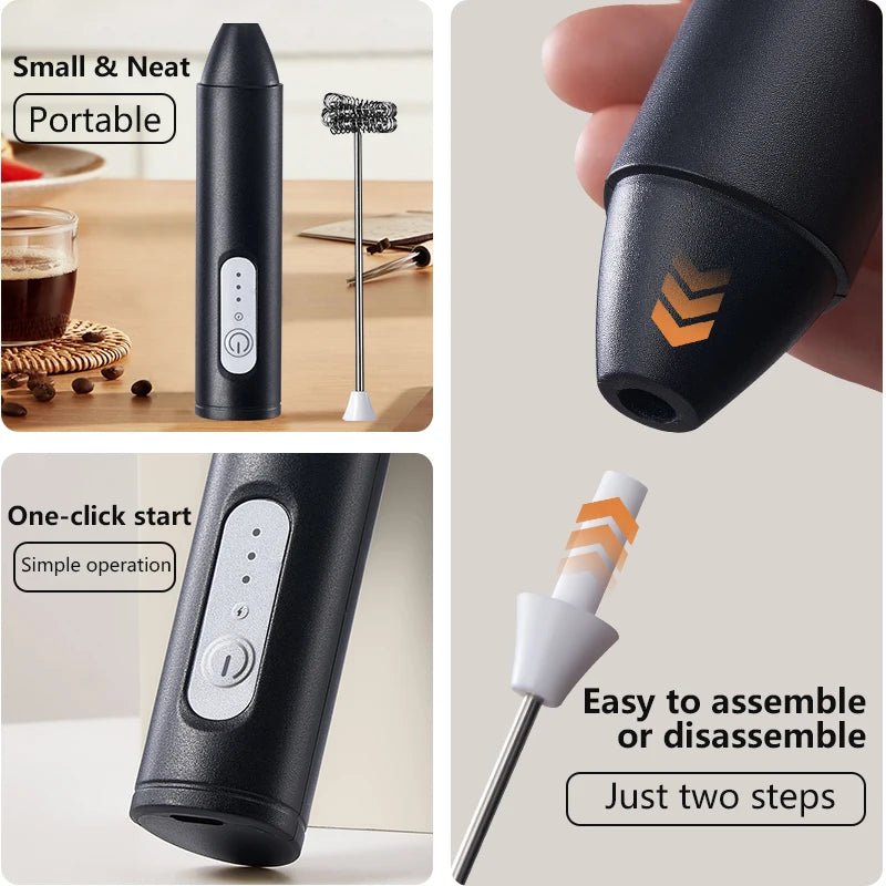 MINl Mik Frother USB Rechargeable 3 Vitesses Mousse Machine À Café Mélangeur À Poignée Électrique Mélangeur D'œufs Beater Outils De Cuisson Chauds