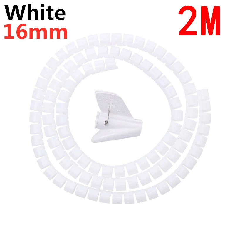 2M 16/10mm Flexible Spiral Cable Wire Protector Cable Organizer Computer Cord Protective Tube Clip Organizer Management Tools