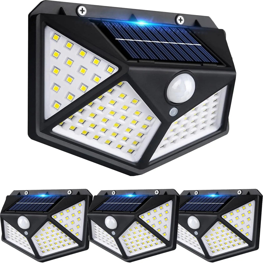 Solar Powered 100 LED Motion Sensor Wall Light, Waterproof Outdoor Security Lamp for Garden, Fence, Yard, Pathway Decoration