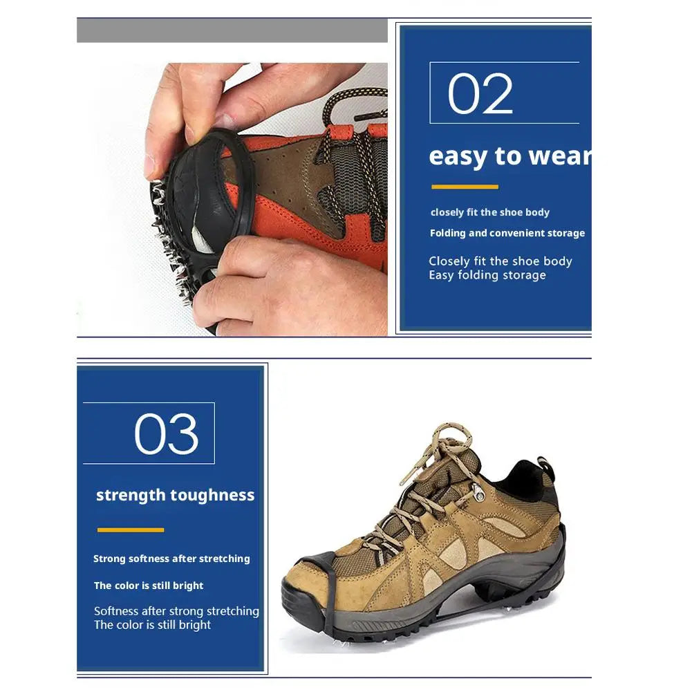 Upgrade 1Pair Climbing Shoe Spikes for  Grip Walk Traction Cleats 8-Teeth for Outdoor Enthusiasts Men Women Adults